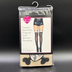 Music Legs Cartoon Skull Print Thigh Hi Look Pantyhose One Size Fits Most